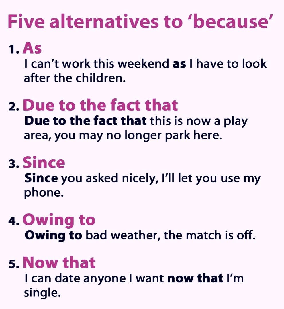 Five alternatives to 'because'