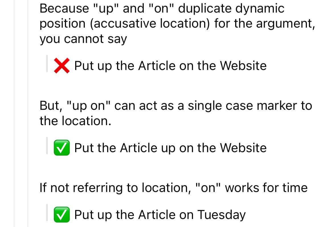 We can’t say “put up the article on the website”? It’s because of force of the habit?